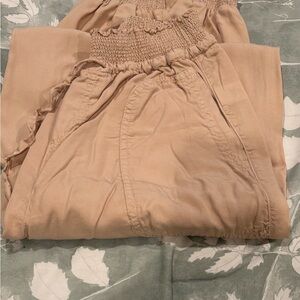 Beige Drawstring Pants with Elastic Ankle Too